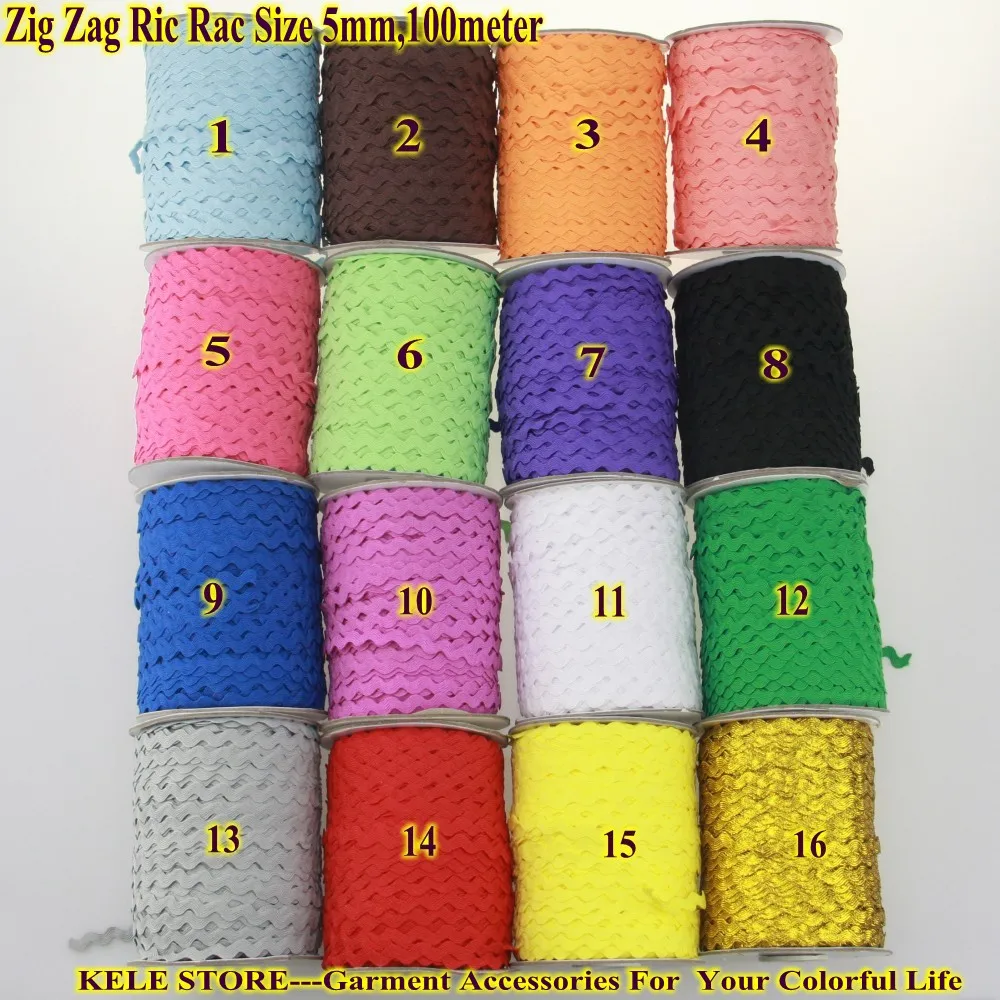 Zig zag Ric rac лента, ширина 5-6 мм 100 м/рулон, для DIY аксессуаров для украшения, золотого серебра и т. Д