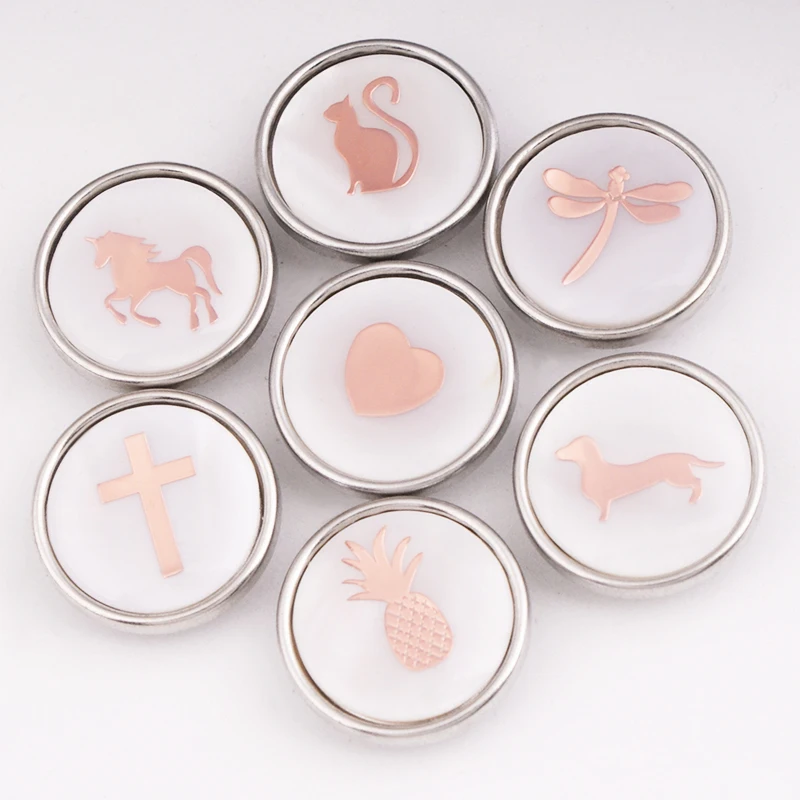 

MD775 shell ROSE Golden Unicorn cat cross love dog dragonfly pineapple 18mm Snap button Very good quality