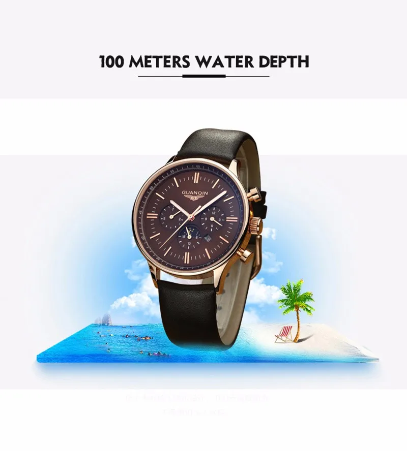 Лидирующий бренд GuanQin, модные мужские часы, кварцевые часы, мужские многофункциональные наручные часы, 100 м, водонепроницаемые, для плавания, с календарем, светящиеся