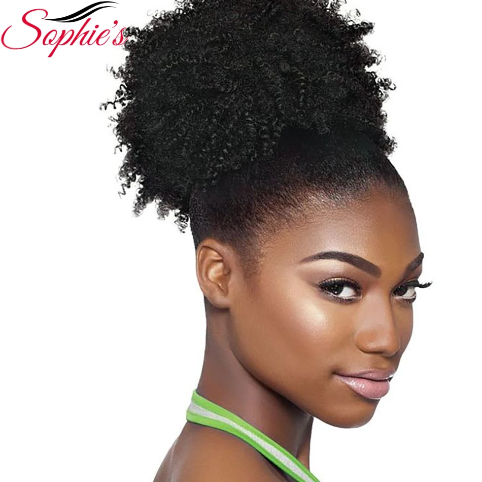 

Sophie's Brazilian kinky Curly Wig High Puff Ponytail Drawstring Short Remy Ponytail Clip In 100% Human Hair Ponytail Extensions