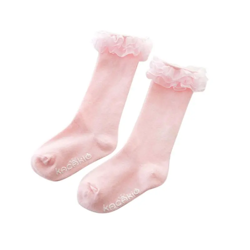 Милые детские хлопковые гольфы для маленьких детей; X16; мягкие кружевные носки принцессы для девочек - Цвет: Pink Color Size M