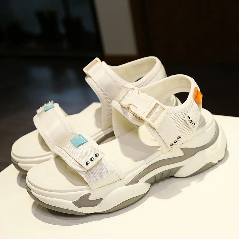 Женские белые сандалии на платформе sandalias mujer бежевые пляжные лето 2019|Боссоножки