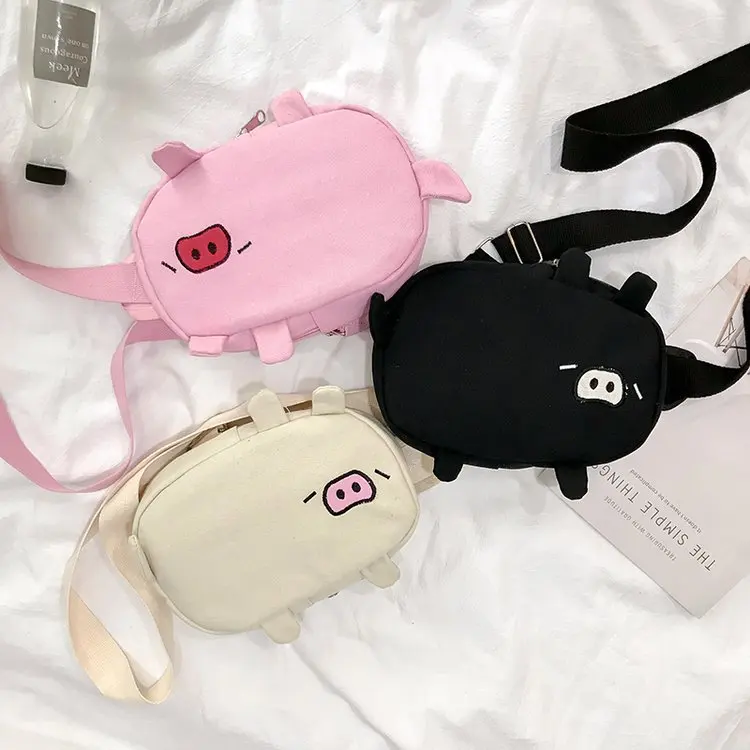 

fashion girls 2019 new arrival female casual canvas single shoulder bags pig Personality embroidery messenger bag for students