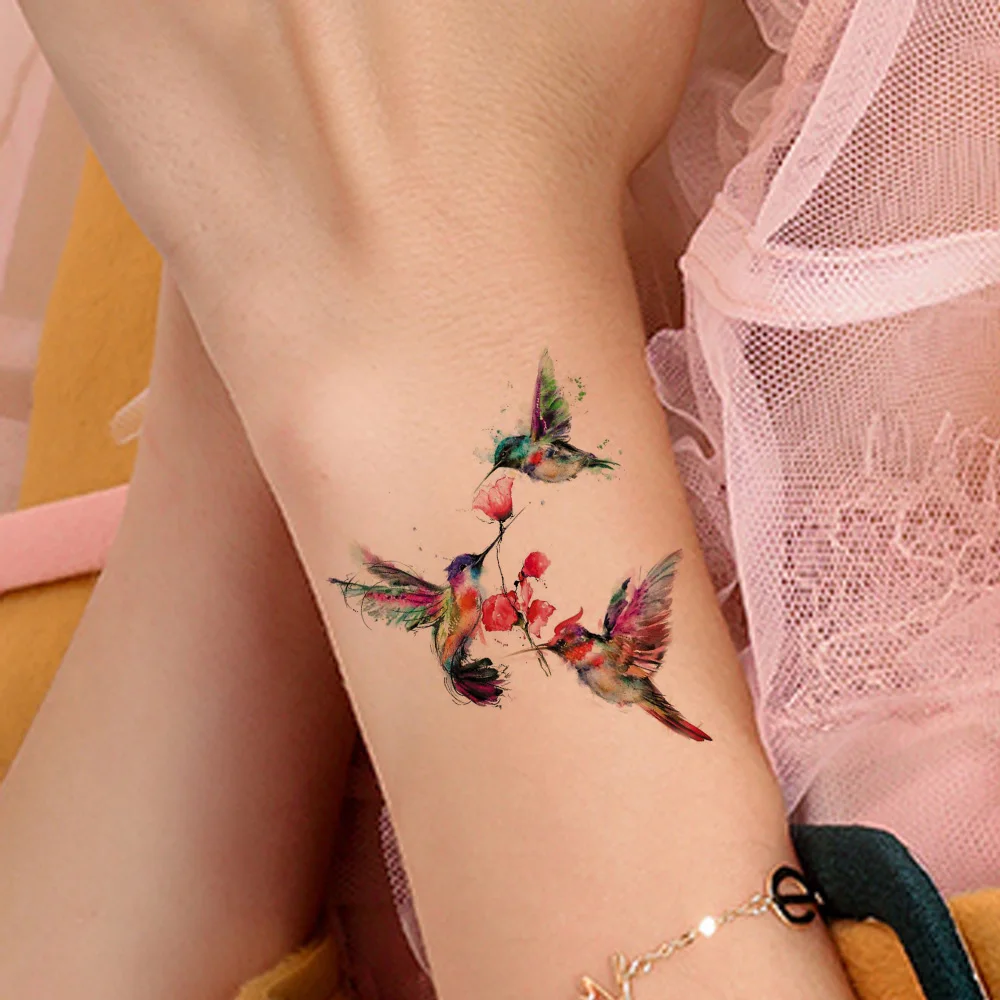 

Waterproof Flash Humminbirds Wrist Arm Tattoos Temporary Women Girls Body Art Tattoo Stickers Birds Floral Custom Tatoos Decals
