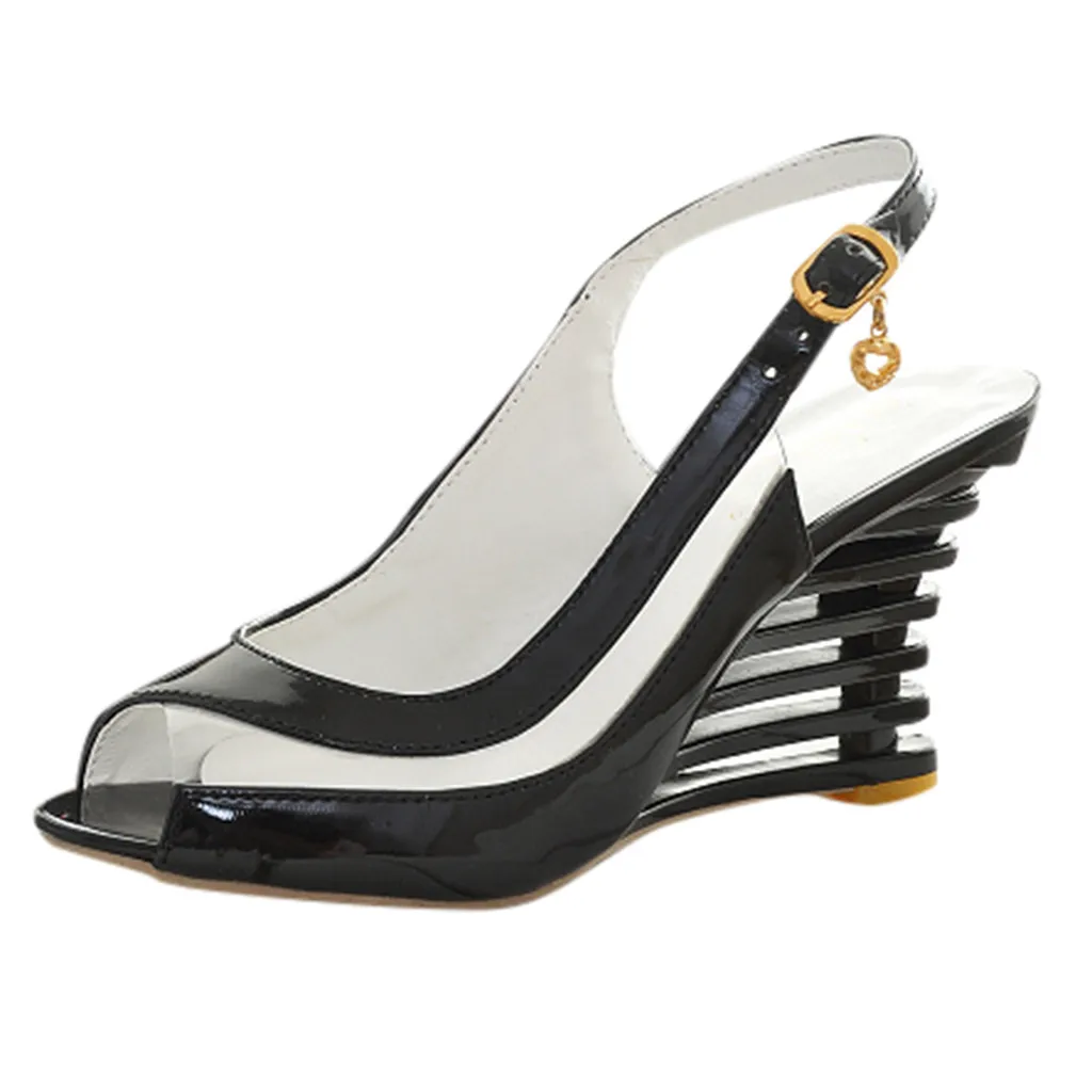 YOUYEDIAN/женская модная обувь с ремешком сзади, с пряжкой, ремень, рыба, на танкетке, высокие сандалии, обувь, sandalias mujer cuero genuino gladia#3 - Цвет: Черный