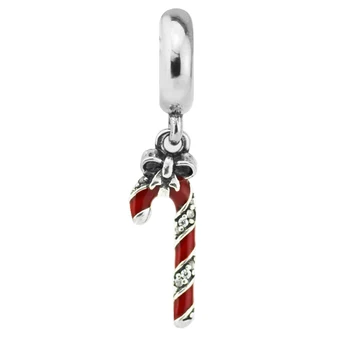 

CKK Sparkling Candy Cane Dangle Charm, Berry Red Enamel 925 Sterling Silver Beads Original Jewelry Fits For Bracelets