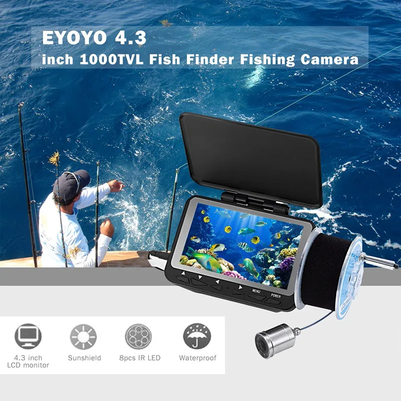 EYOYO 4.3 inch 1000TVL Fish Finder 8pcs IR LED Monitor FishFinder Underwater Fishing Camera