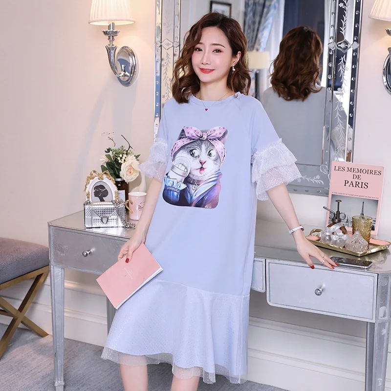 

New summer maternity dress Korean fashion cartoon print dress short sleeve pregnancy skirt
