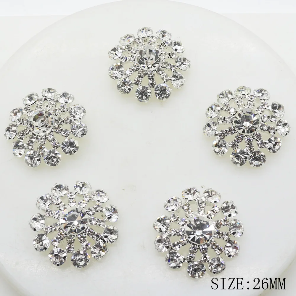 

ZMASEY 5Pcs/Lot 26mm Flower Hollow Artificial Crystal Shank Sewing Button Metal Button for Wedding Women Clothing Craft Decor