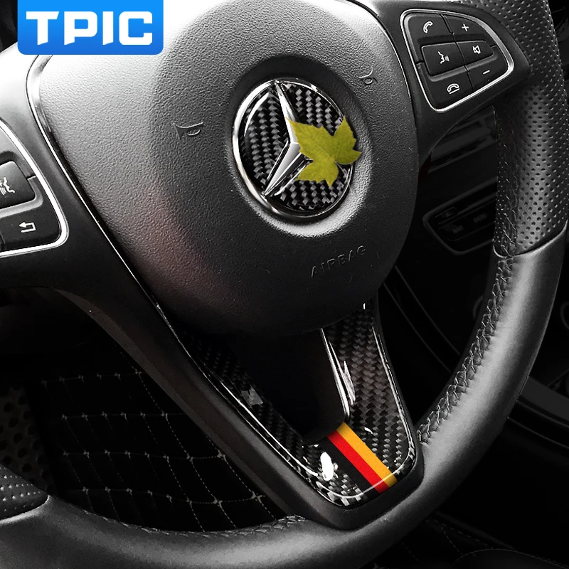 Aramox Steering Wheel Cover Sticker 2pcs Carbon Fiber Car Steering Wheel Button Trim Sticker Decal for Mercedes W204 C-Class 07-10