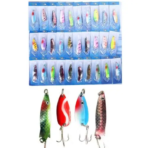 

CJSD 30pcs 1 Set of Fishing Lures Assorted Spoon Metal Hooks Baits Tackle Fishing UK