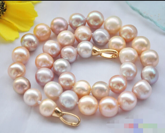 

CB163 AA++ Rare 18" 12mm round pink lavender freshwater pearl necklace