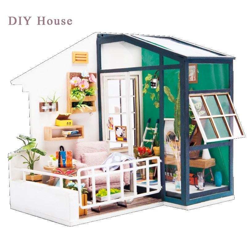 

DIY Doll House Miniature Art House Model With Furniture Mini Wooden Elegent Dollhouse Gift Toys For Kids Have A Rest DGM05 #E