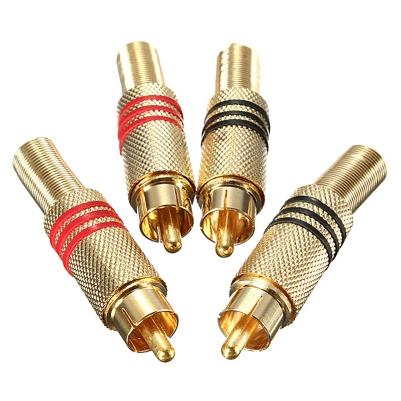 

New 4Pcs Gold Plated RCA / Phono Male Plug Connectors Cable Protector Red & Black