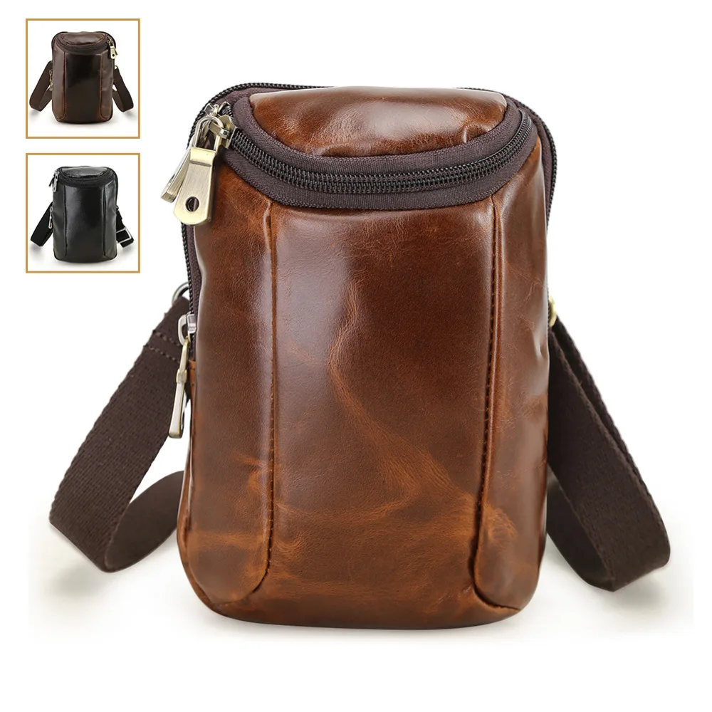 TIDING Small Genuine Leather Fanny Pack Belt Bag for Cool Hip Bum Bag