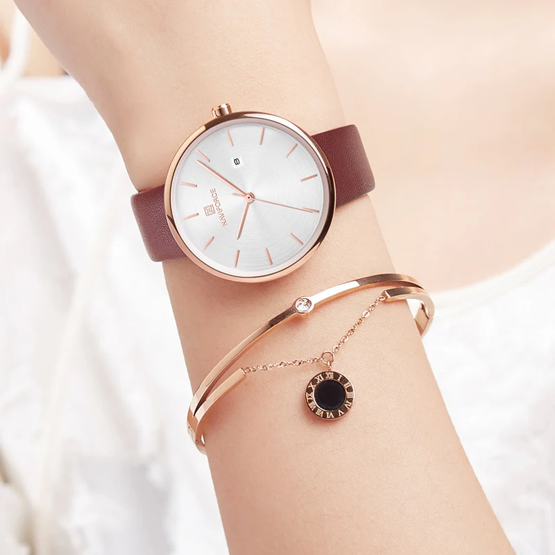 Бренд класса люкс Naviforce новые женские часы с кожаным ремешком модные кварцевые часы для женщин женские водонепроницаемые наручные часы Reloj Mujer