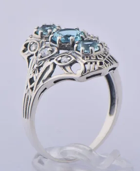 

2015 new arrival, exquisite hollow out free shipping 925 sterling silver wedding ring, aquamarine girlfriend the best gift