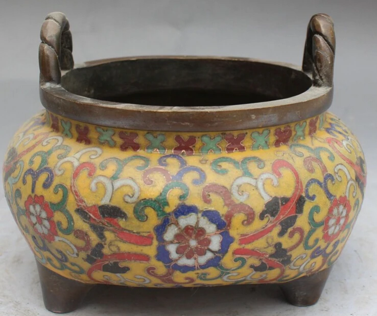 

6" Marked Chinese Bronze Cloisonne Enamel 3 Foot incense burner Censer Statue S0706 Discount 35%