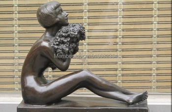 

Western Bronze statue Signed milo Holding flowers pride nude belle Sculpture St
