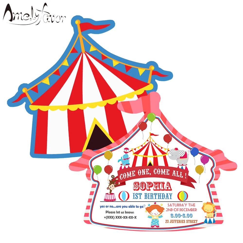 

Circus house Theme Invitation Card Party Supplies Circus Animals Invitation Party Decorations Event Birthday Custom-Made 16PCS