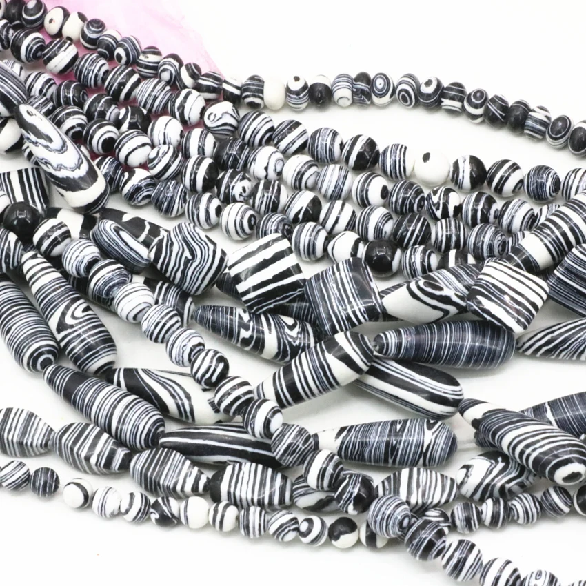 

9 shape black white zebra synthetic calaite stone twist oval barrel rectangle square round coin cube loose beads 15inch B343