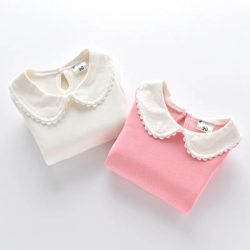 

2018 Spring Autumn 0-7 Years Old Baby Children'S Clothing Long Sleeve Solid Pure Color Cute Cartoon Kids Girls Basic T Shirts