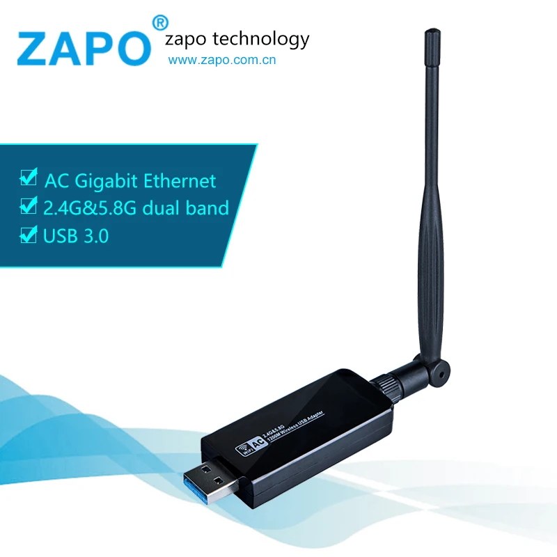 ZAPO Stronger 5.8G WIFI USB 3.0 1200 Мбит / с адаптер Dual Band 5dbi Антенна Беспроводная сетевая карта 802.11ac для Windows Linux Android