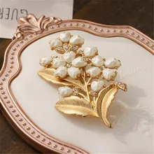 

European jewelry American antique lilies lily lilies elegant pearls brooch earrings set luxury romantic accessory gift 0012