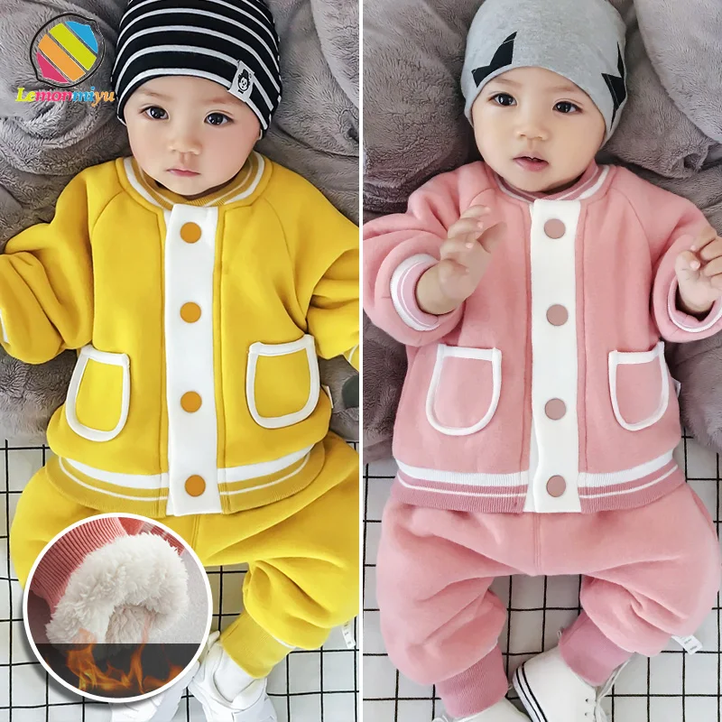 Lemonmiyu Baby Infant Thick Clothing Sets Newborn Cartoon Plus Velvet Toddler 2 Pcs O-Neck Cute Girl 0-24M Suits | Детская одежда и
