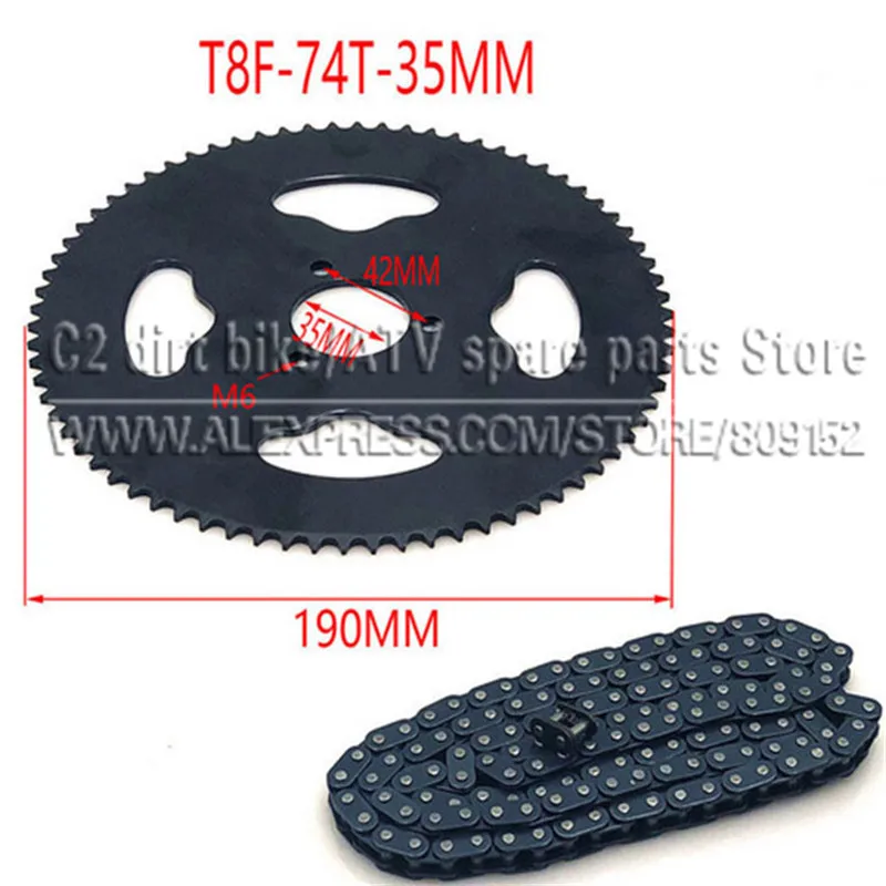 Najtaniej 47cc 49cc T8F łańcuch 136 ogniw i 38 54 74 zębów płytka łańcuchowa zębatka dla mini moto atv quad 2 suwowy silnik części akcesoria