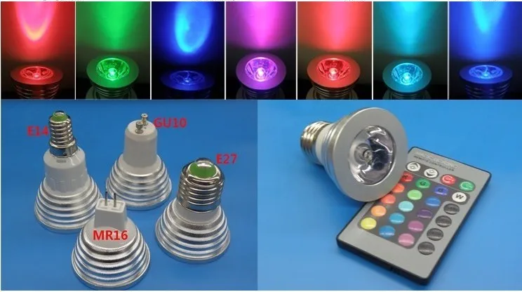 3W E27 gu10 RGB LED Bulb Light 16 Color RGB