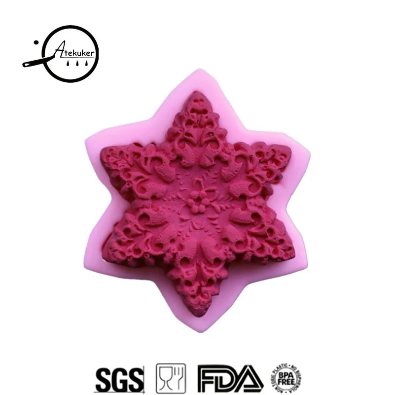 

Atekuker Snowflake Shape Silicone Molds For 3D Crafts Fondant Cake Decoration Silicone Candle Mold Forms For Clay Soap Mold