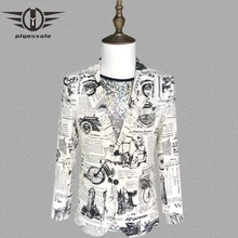 Plyesxale Ретро Винтаж газета печати повседневный Блейзер Hombre высокое качество Сценические костюмы для певцов бар спортивные пиджаки для выпускного Q313