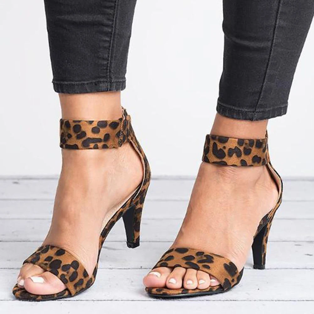 

Brand new Plus Big size 43 leopard elegant thin heels office lady Summer women Shoes Sandals 2019 shoes woman