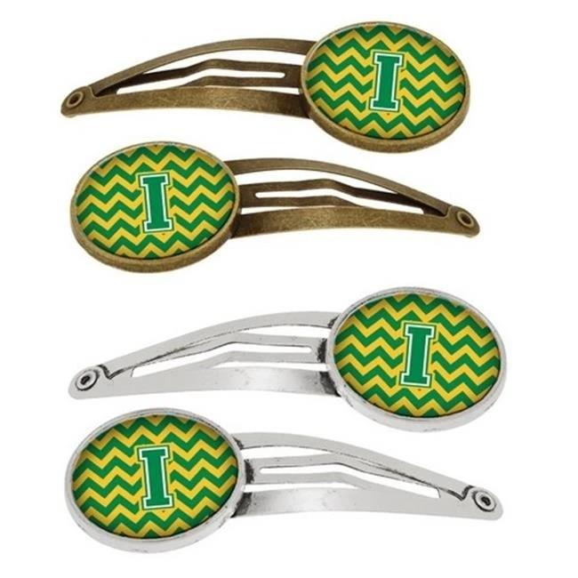 Carolines Treasures CJ1059-IHCS4 Letter I Chevron Green & Gold Barrettes Hair Clips Set of 4