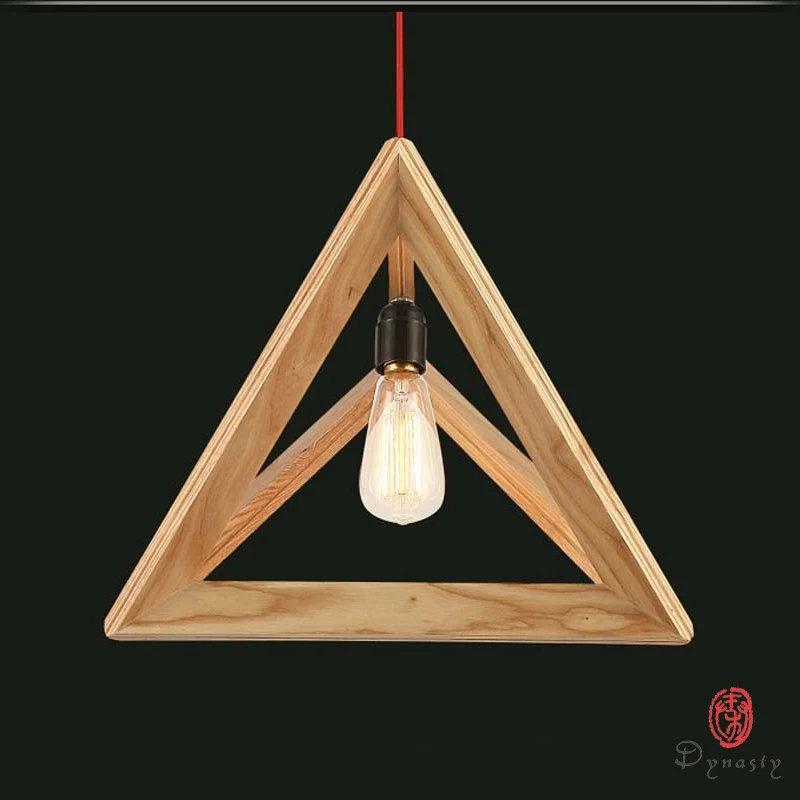 Треугольный подвесной светильник из дуба художественный декоративный деревянный подвесной светильник светодиодный E27 Европейский стиль ресторан кафе фойе современный светильник династия