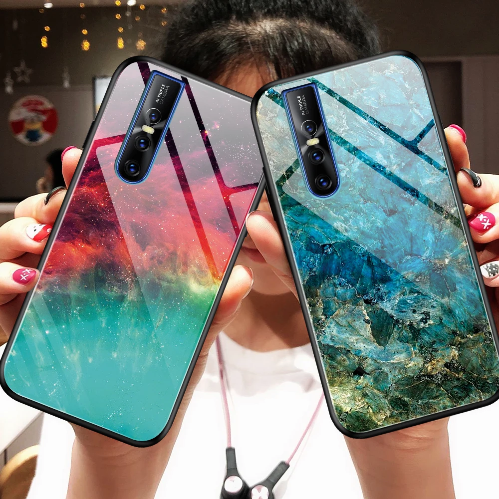 

Gradient Aurora Phone Case For Vivo V15 Pro Case Soft Edge Tempered Glass Shockproof Back Cover For Vivo Z5X S1 Z1 X27 Pro Funda