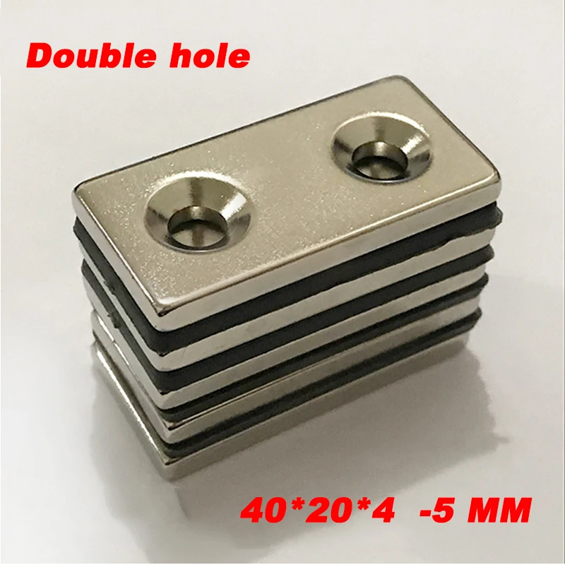 

Free shipping 2pcs Strong magnetic 40X20X4 double hole 4mm neodymium iron boron magnet rectangular magnet strong magnet magnet