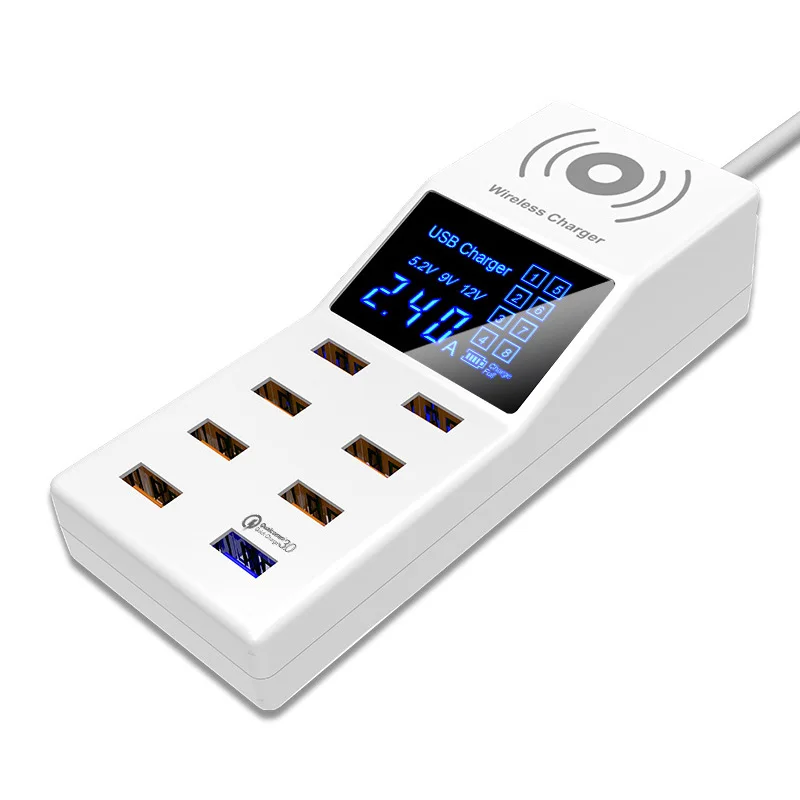 

Quick Charge 3.0 Smart 40W 8 Ports USB Charger Digital Display QI Wireless Charger Charging Power Socket Adapter Strip EU US UK
