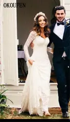 Винтажные кружевные свадебные платья 2019 с длинным рукавом с v-образным вырезом и открытой спиной, платья для невесты, официальные свадебные