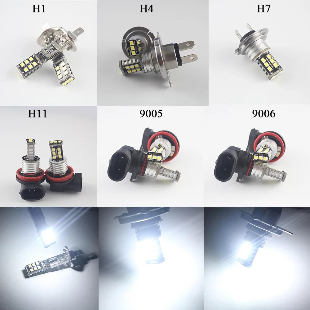 1 шт. DC12V 2835 15 SMD белый 6500K Светодиодные лампы 9005 9006 H1 H3 H4 H7 H11 противотуманный