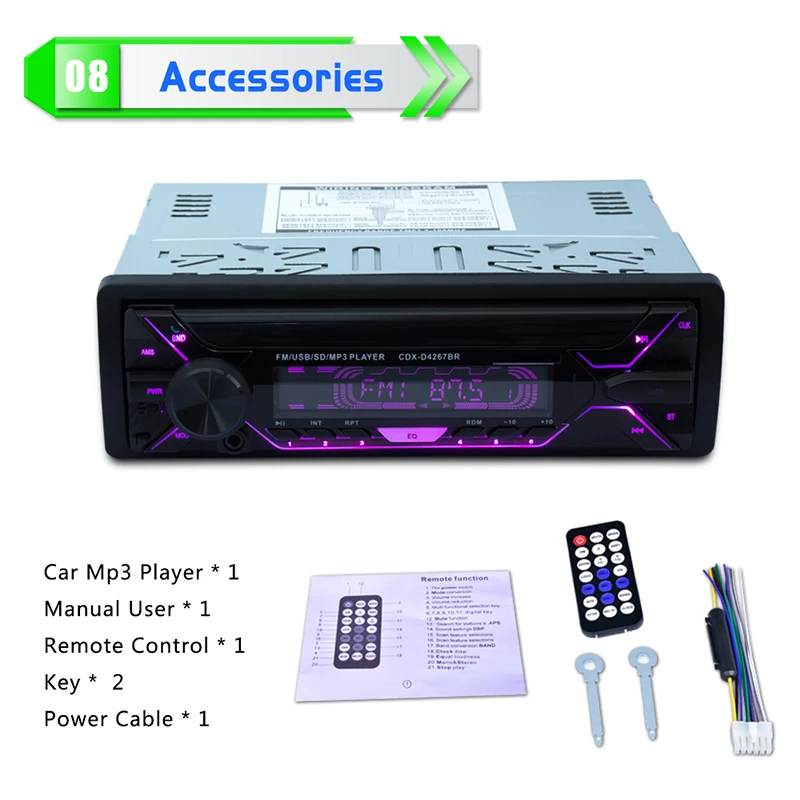 12 В 4x60 Вт Автомобильный Mp3 беспроводной Bluetooth плеер Hands-free FM радио U диск карта машина с пультом дистанционного управления
