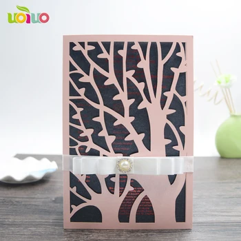 

free shipping 10set/lot laser cutting New Flowers tree design invitation cards with inner paper for wedding party invitation