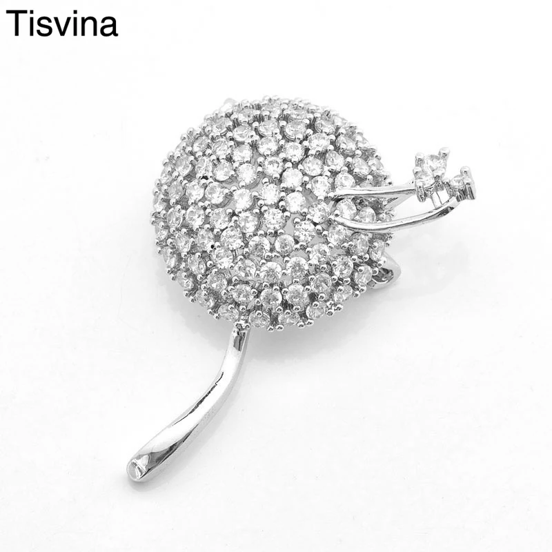 Tisvina 2018 Новая женская Жемчужная Брошь В Виде Цветка одуванчика белая циркониевая