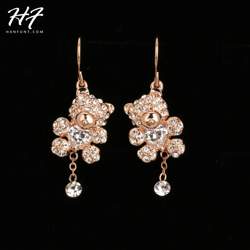 

Top Quality E629 Teddy Bear Rose Gold Color Earring Austrian Crystal Wholesale Rose Gold color