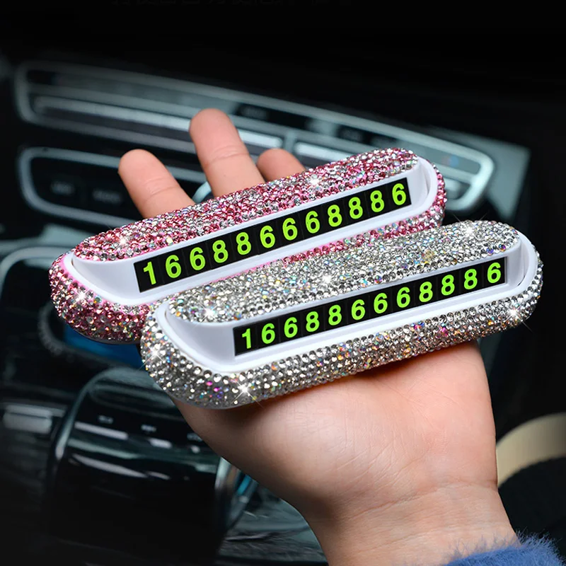 Diamond Crystal Hideable Temporary Car Parking Card Phone Number Card Plate Telephone Number Card R