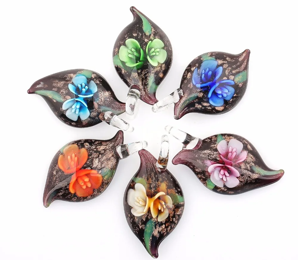

Qianbei Flower Pendant Wholesale 6pcs handmade Murano Lampwork Glass Mix Color Fit Necklace Fashion Jewelry Gifts