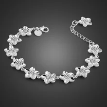 Сладкий стиль женские серебряные ювелирные изделия чистый 925 серебряный браслет цветочный дизайн цельнолитой серебряный браслет 22 см размер подарок на день рождения bijoux