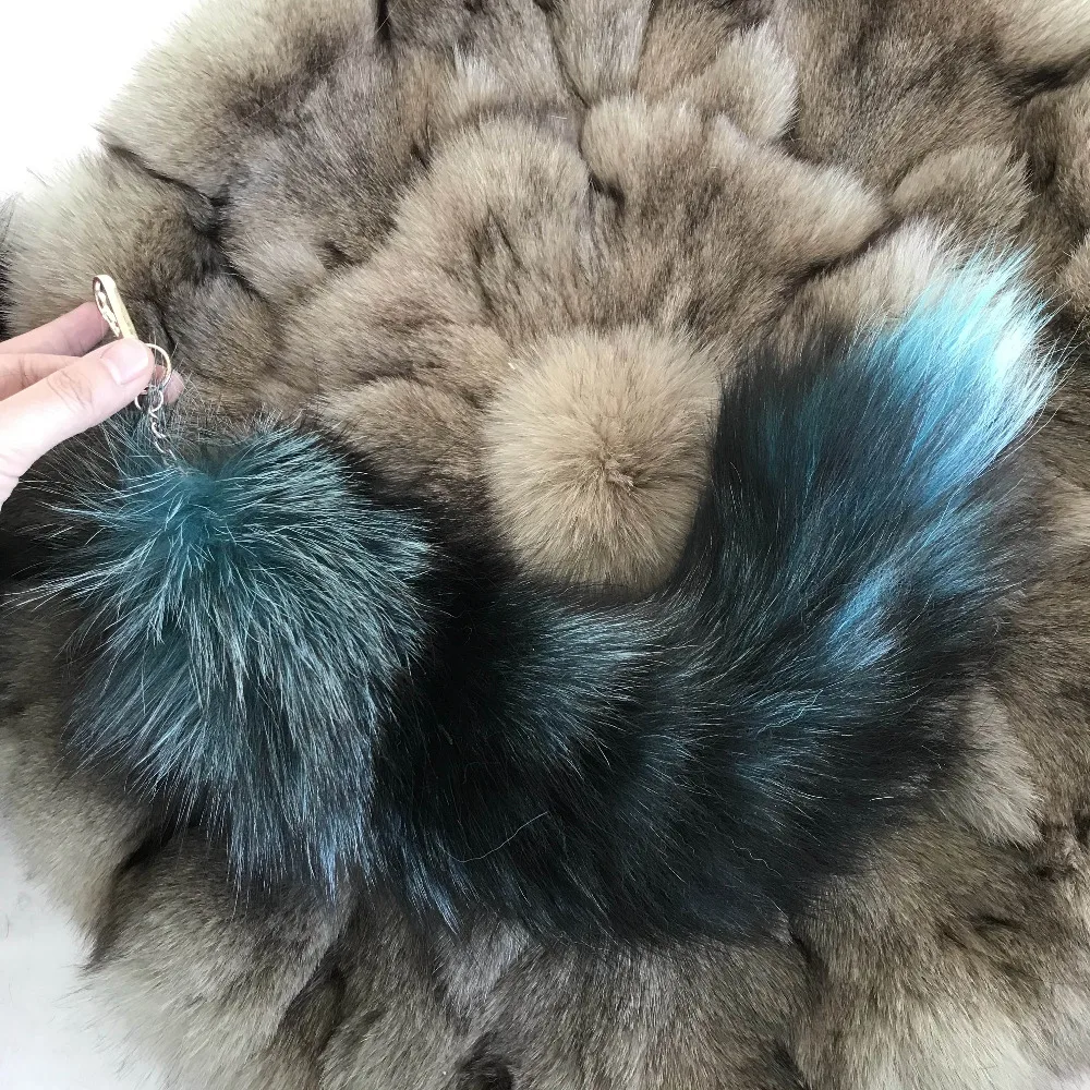 

Magicfur - Green/Black Fox Tail Krychin Real Dyeing From Silver Fox Tail Leather Tassel Keychain bag Charm Car Keyring Pendant