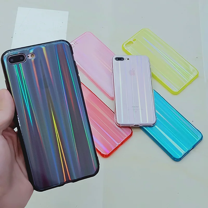 

Candy Colors Gradient Laser Case for iPhone X XR XS Max Transparent Hard Capa Funda for iPhone 8 7 6S Plus Rainbow Couple Case